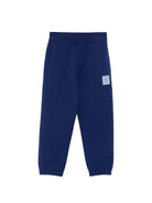 Pantaloni per bambino Emporio Armani Kids blu con logo sul davanti - Rubino Kids