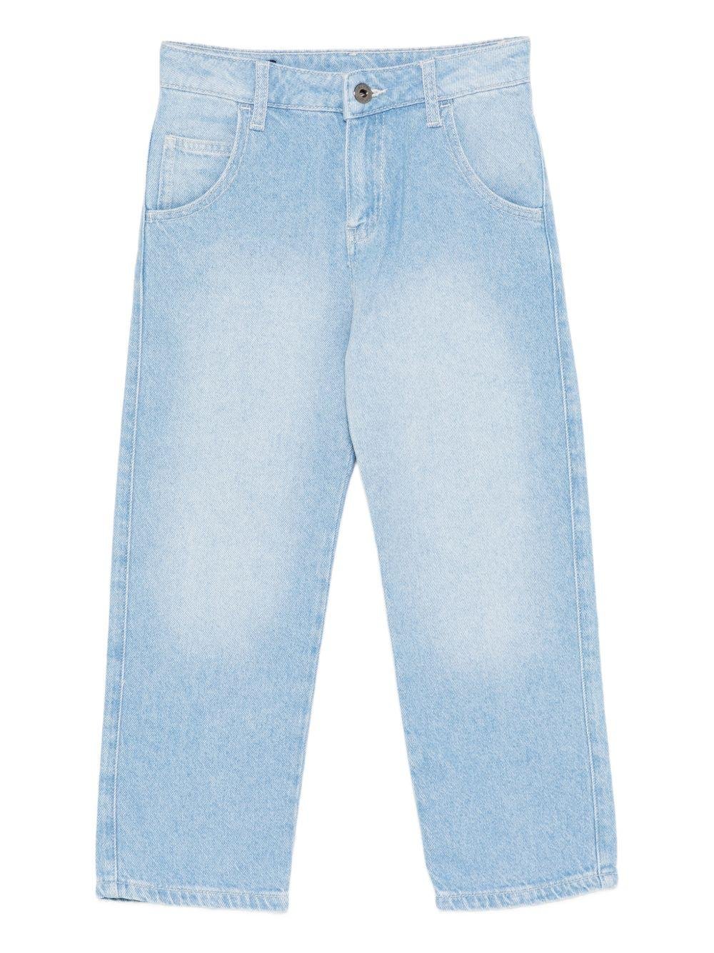 Pantaloni per bambino Emporio Armani Kids denim con logo Aquila sul retro - Rubino Kids