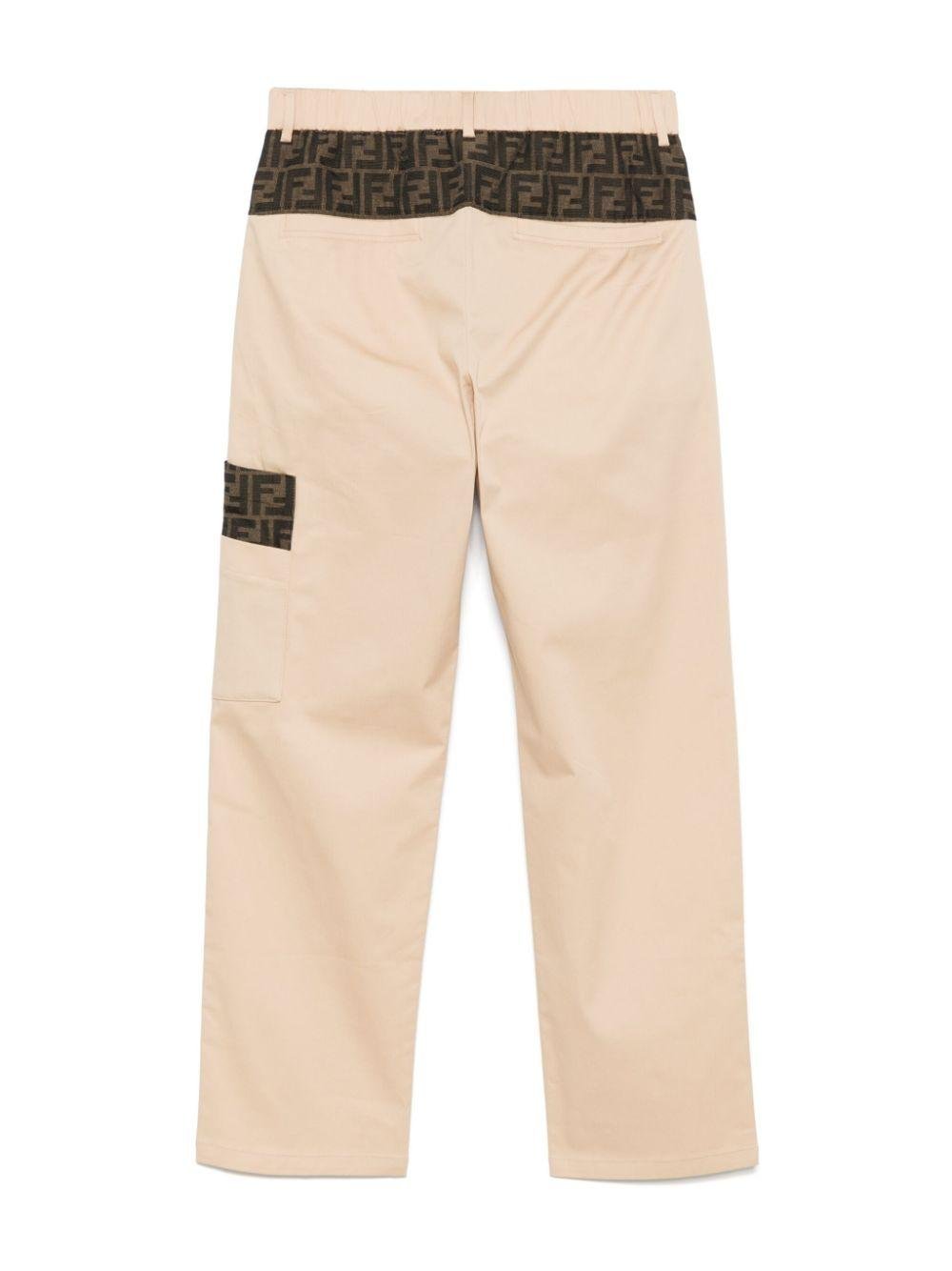 Pantaloni per bambino Fendi Kids beige con applicazioni a contrasto FF - Rubino Kids