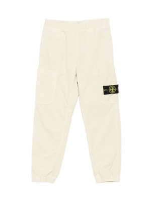 Stone Island Junior beige corduroy trousers with patch pockets for boys
