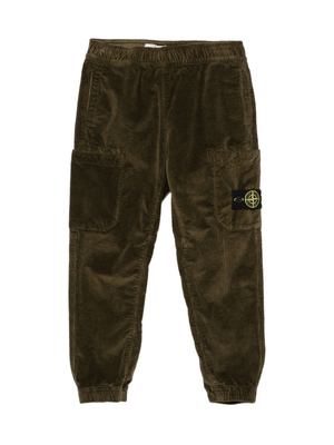 Stone Island Junior olive green corduroy trousers for boys with patch pockets