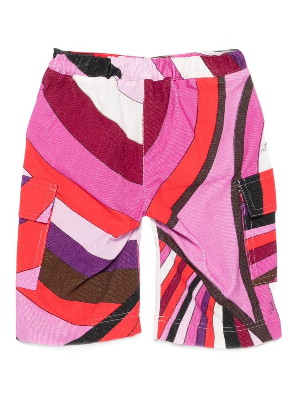 Pantaloni per neonata Emilio Pucci Junior multicolore con stampa geometrica - Rubino Kids