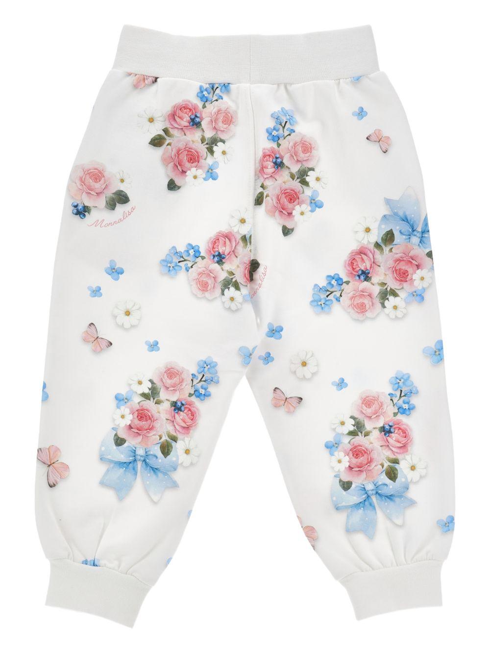 Pantaloni per neonata Monnalisa bianchi con stampa fiori all - over - Rubino Kids