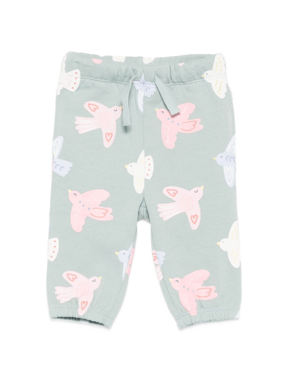Pantaloni per neonata Stella McCartney Kids verde con coulisse e stampa di uccelli - Rubino Kids