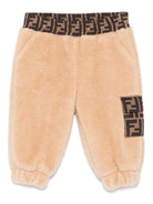 Pantaloni per neonati Fendi Kids beige con vita e tasca con monogramma FF - Rubino Kids