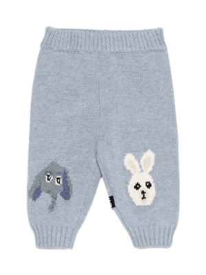 Pantaloni per neonati Molo azzurri con motivo cane e coniglio