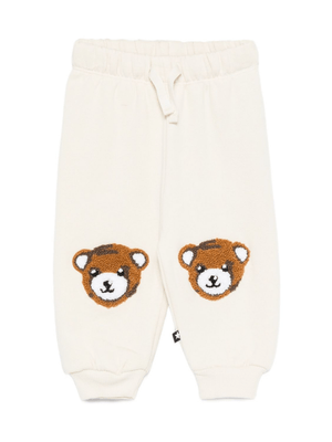 Molo white baby trousers with teddy bear embroidery