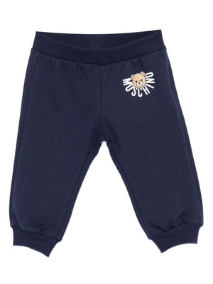 Moschino Kids blue baby trousers with Teddy Bear logo