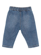 Pantaloni per neonati Moschino Kids denim con toppa Teddy - Rubino Kids