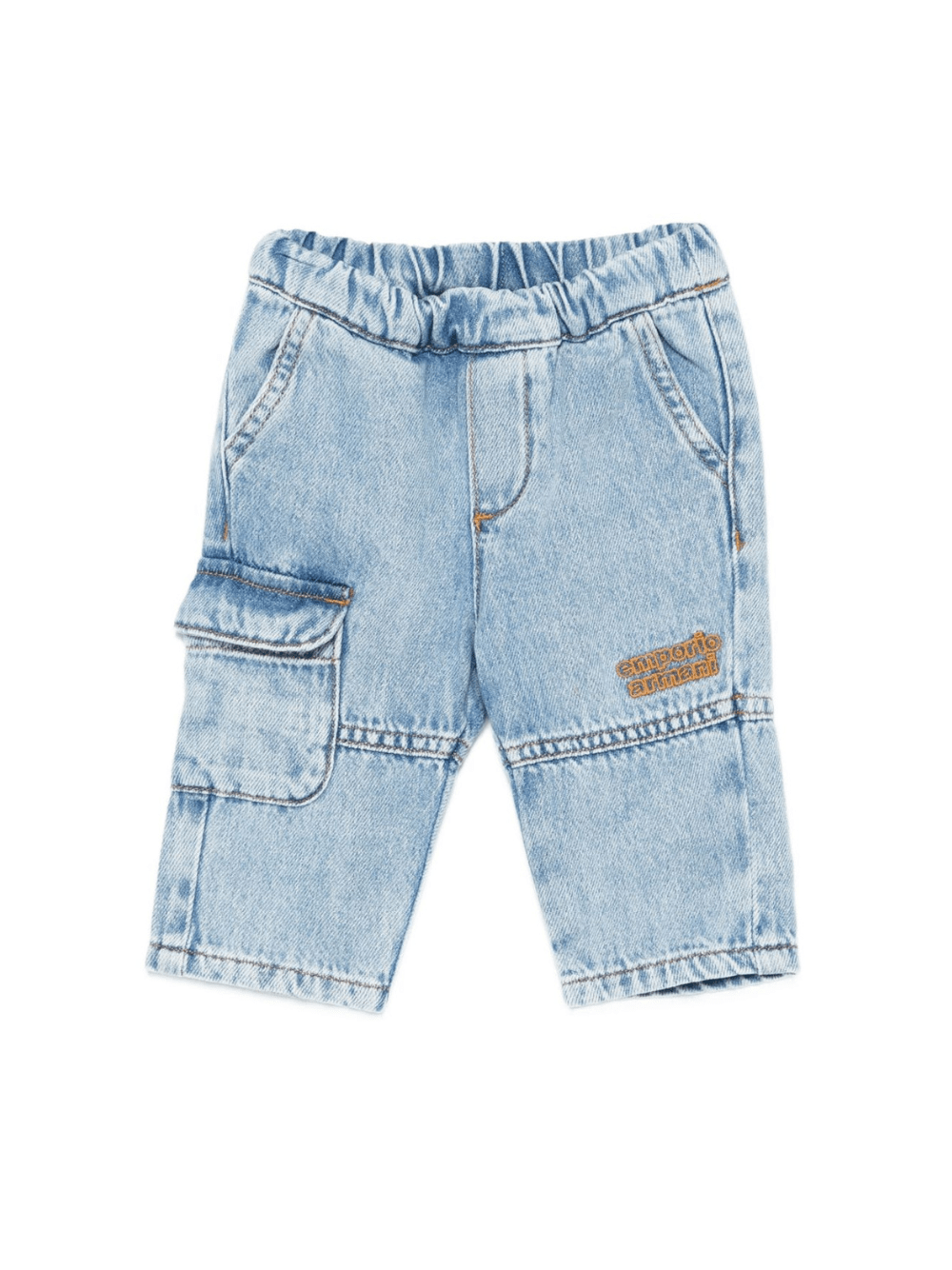 Pantaloni per neonato Emporio Armani Kids denim con logo ricamato - Rubino Kids