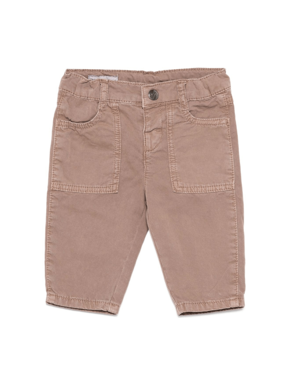 Pantaloni per neonato Emporio Armani Kids marroni con tasche applicate - Rubino Kids
