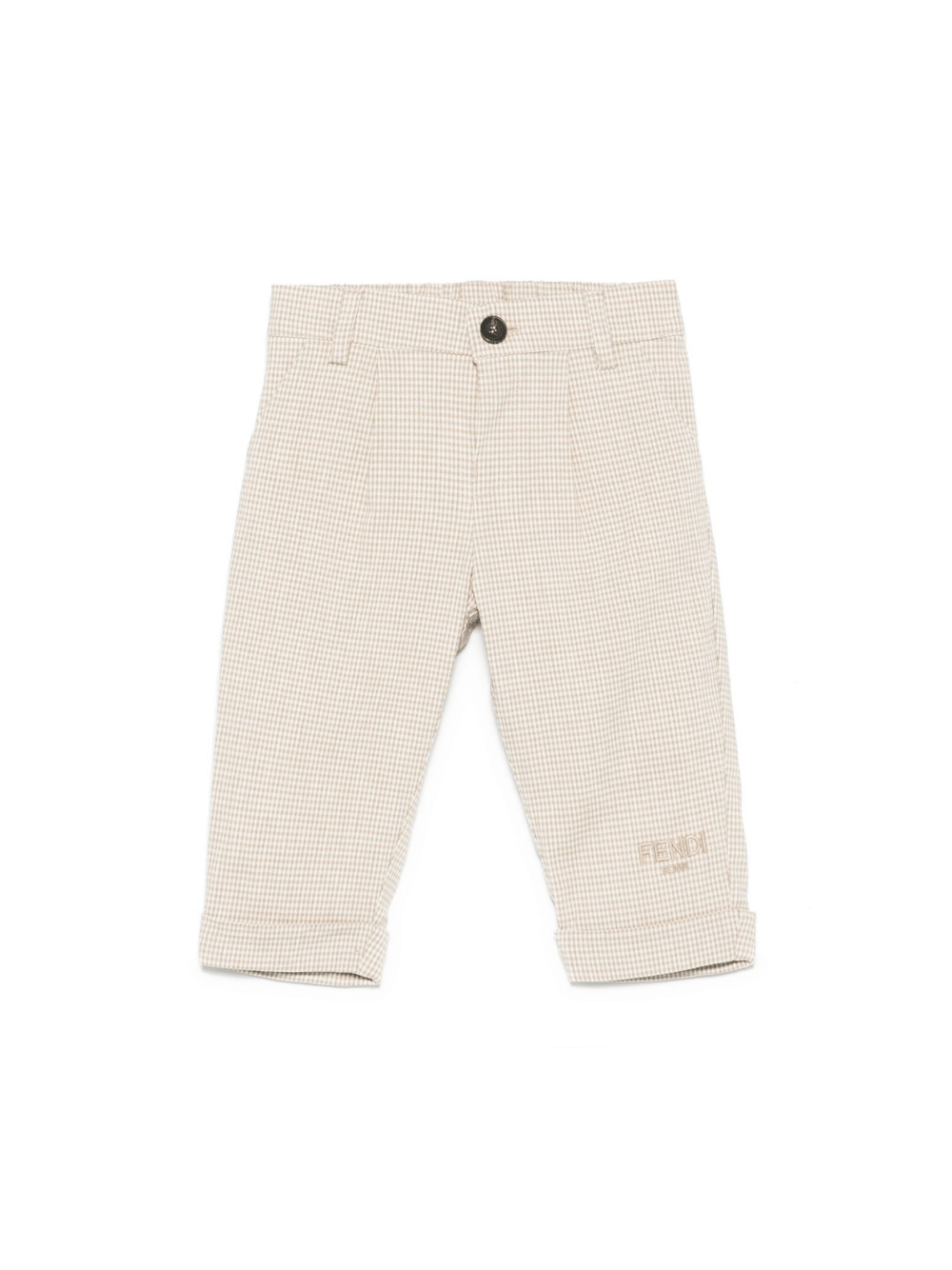 Pantaloni per neonato Fendi Kids beige con motivo a quadri e ricamo logo sulla gamba - Rubino Kids