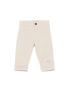 Pantaloni per neonato Fendi Kids beige con motivo a quadri e ricamo logo sulla gamba - Rubino Kids