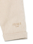 Pantaloni per neonato Fendi Kids beige con motivo a quadri e ricamo logo sulla gamba - Rubino Kids
