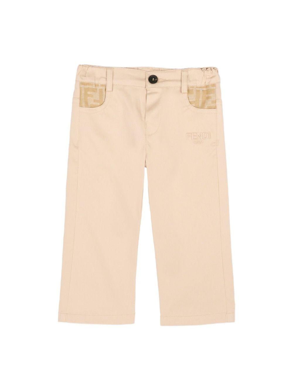 Pantaloni per neonato Fendi Kids beige con tasche con logo FF - Rubino Kids