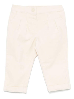 Moschino Kids light beige ribbed baby trousers with logo on the back