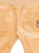Pantaloni per neonato Moschino Kids beige di velluto a coste con ricami a forma di orsacchiotto - Rubino Kids