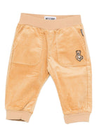 Pantaloni per neonato Moschino Kids beige di velluto a coste con ricami a forma di orsacchiotto - Rubino Kids