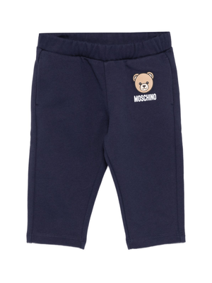 Moschino Kids blue baby trousers with Teddy Bear logo