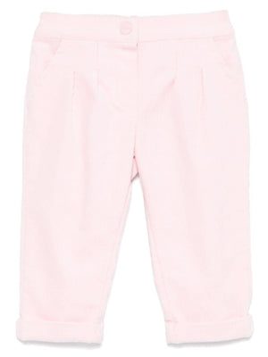 Moschino Kids pink ribbed baby trousers with logo on the back
