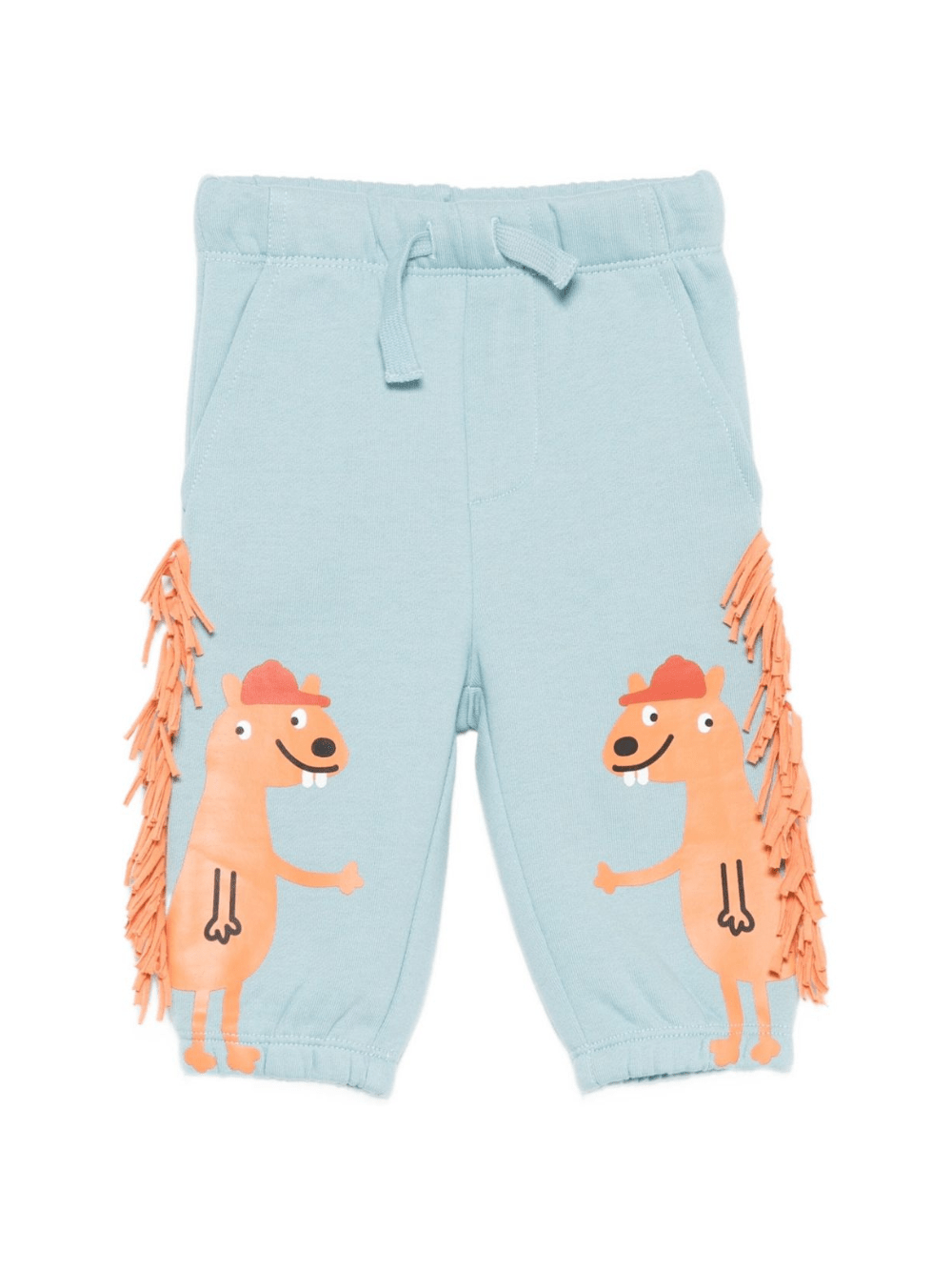 Pantaloni per neonato Stella McCartney Kids azzurro con frange e stampa animalier - Rubino Kids