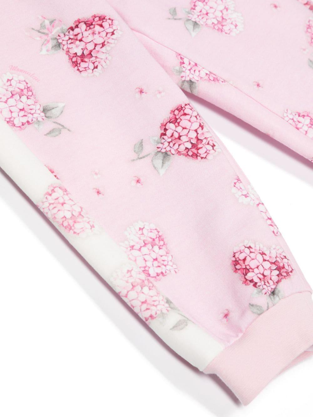 Pantaloni sportivi a fiori per neonata Monnalisa rosa con gamba affusolata - Rubino Kids