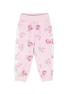 Pantaloni sportivi a fiori per neonata Monnalisa rosa con gamba affusolata - Rubino Kids