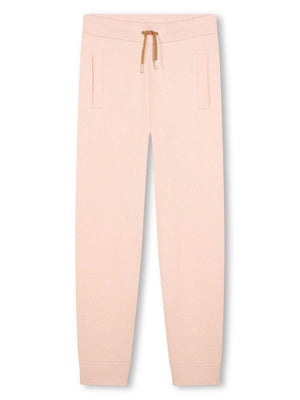 Pantaloni sportivi con coulisse per bambina Chloé Kids rosa con logo sul retro