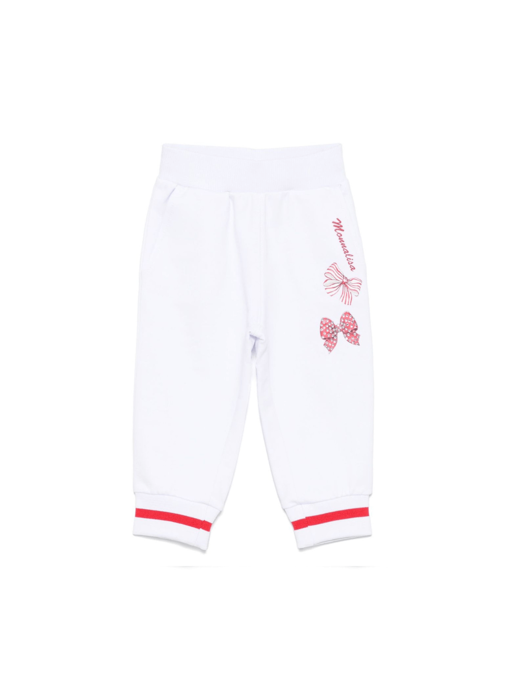 Pantaloni sportivi con fiocco per neonata Monnalisa bianco con orli a coste - Rubino Kids
