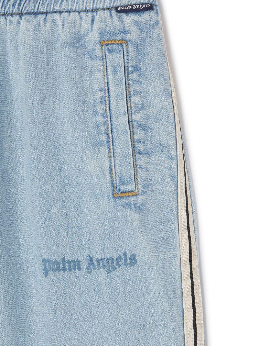 Pantaloni sportivi con logo per bambino Palm Angels Kids blu con dettaglio a righe - Rubino Kids