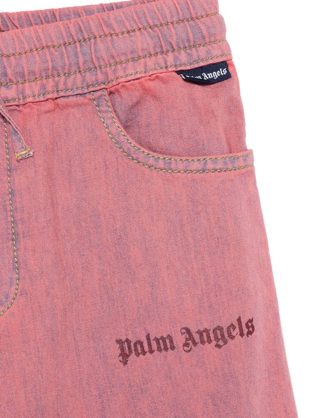 Pantaloni sportivi in chambray per bambina Palm Angels Kids rosa con due tasche laterali - Rubino Kids