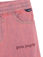 Pantaloni sportivi in chambray per bambina Palm Angels Kids rosa con due tasche laterali - Rubino Kids