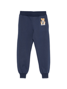 Pantaloni sportivi in cotone per bambino Moschino Kids blu con orli a coste - Rubino Kids