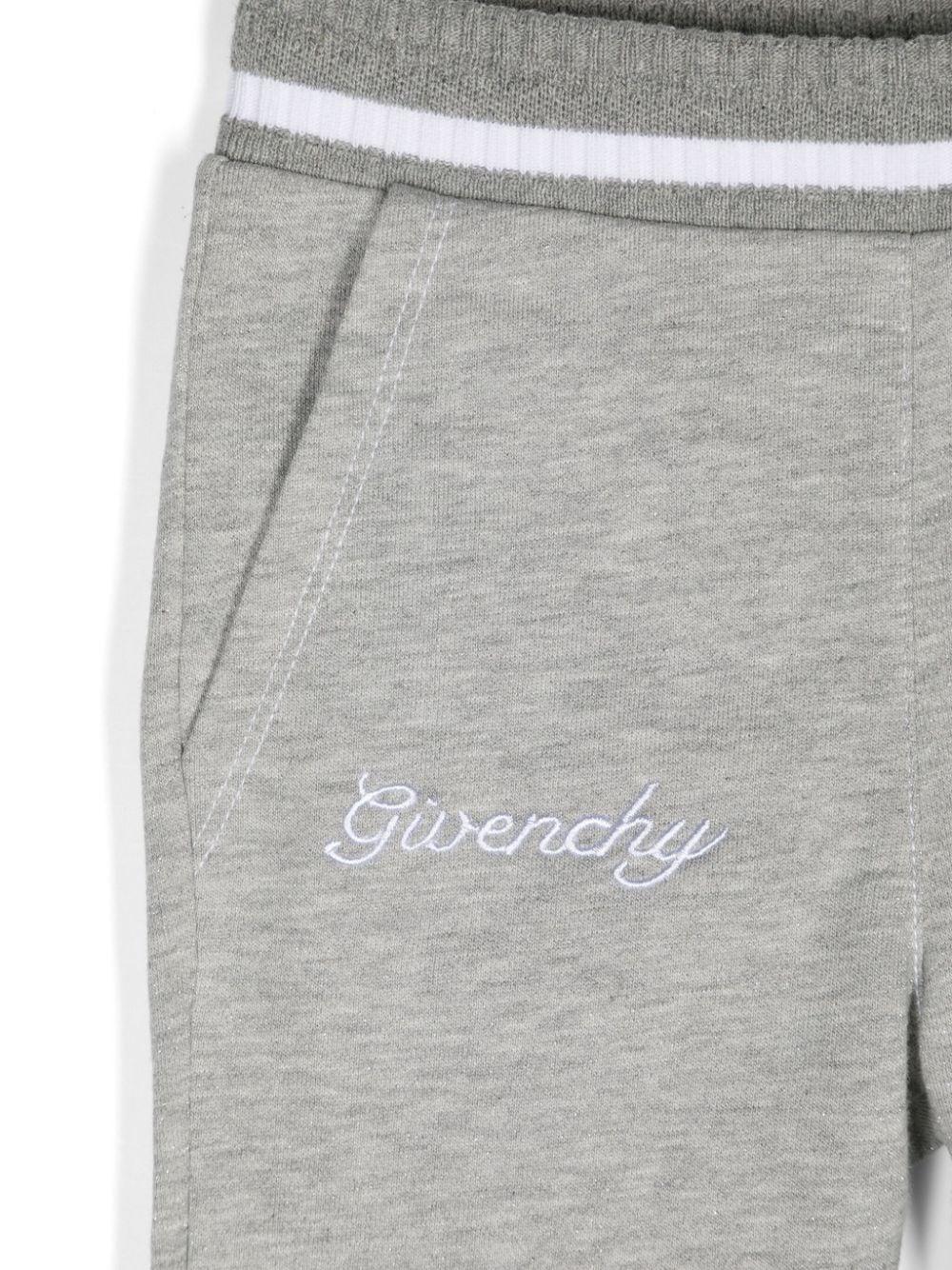 Pantaloni sportivi mélange per bambina Givenchy Kids grigio con ricamo e dettaglio glitter - Rubino Kids