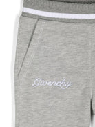 Pantaloni sportivi mélange per bambina Givenchy Kids grigio con ricamo e dettaglio glitter - Rubino Kids