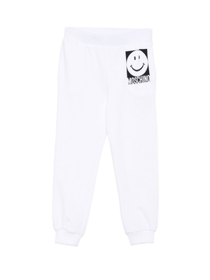 Moschino Kids white sweatpants with smiley motif