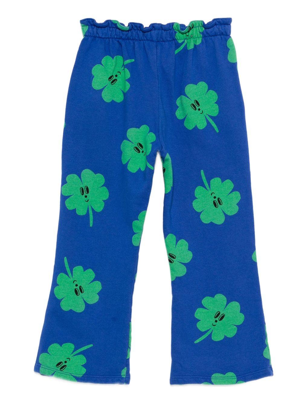 Pantaloni sportivi per bambina Bobo Choses blu con stampa a trifoglio - Rubino Kids