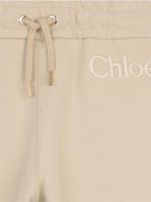 Pantaloni sportivi per bambina Chloé Kids beige con coulisse e logo - Rubino Kids