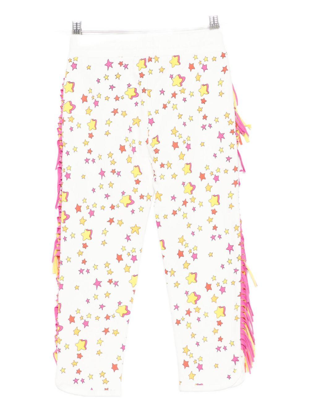 Pantaloni sportivi per bambina Stella McCartney Kids bianco con stampa stelle e frange - Rubino Kids