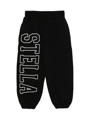 Stella McCartney Kids black tracksuit bottoms for girls with logo print on the leg