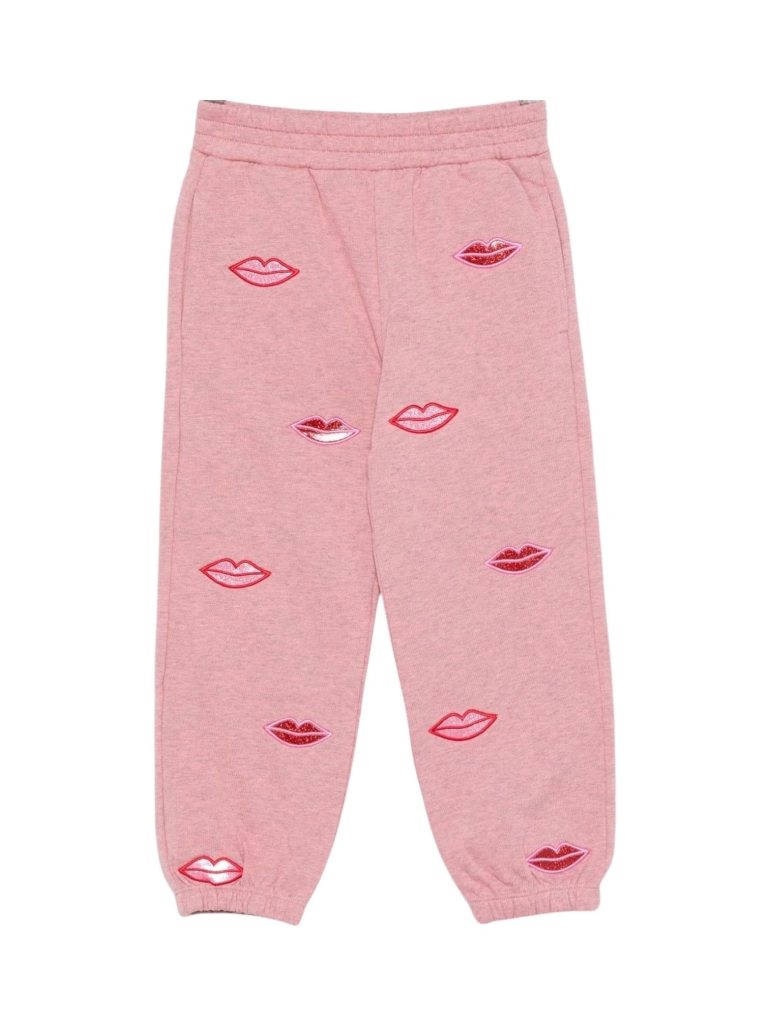 Pantaloni sportivi per bambina Stella McCartney Kids rosa con stampa bacio - Rubino Kids