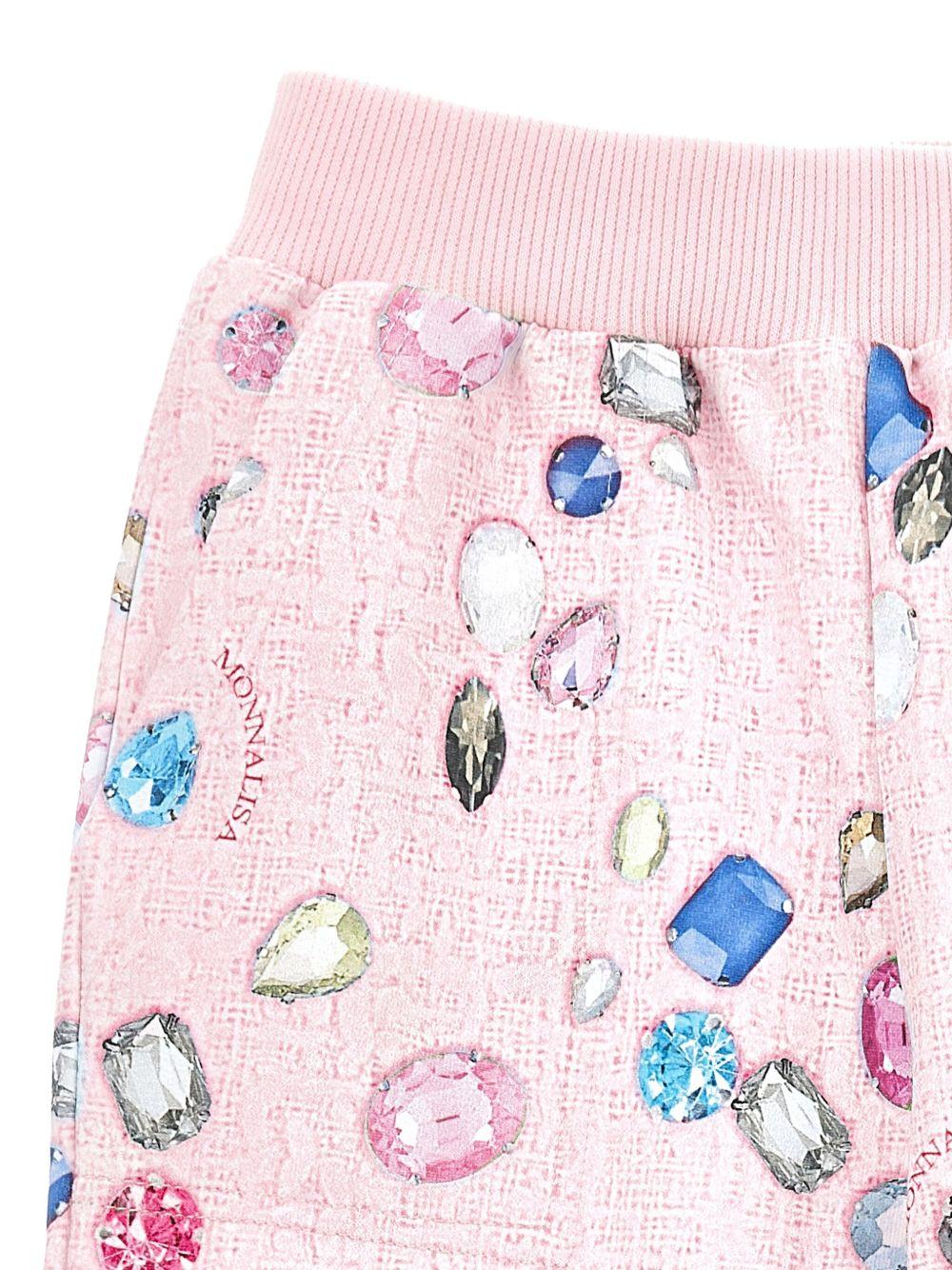 Pantaloni sportivi per bambina Stitch Disney x Monnalisa rosa con stampa gemme - Rubino Kids