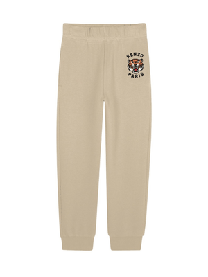 Pantaloni sportivi per bambino Kenzo Kids beige con ricamo Tiger