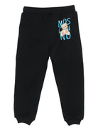 Pantaloni sportivi per bambino Moschino Kids nero con stampa Teddy Bear - Rubino Kids