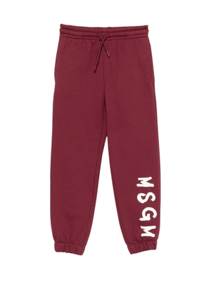 MSGM Kids burgundy tracksuit bottoms with elastic cuffs