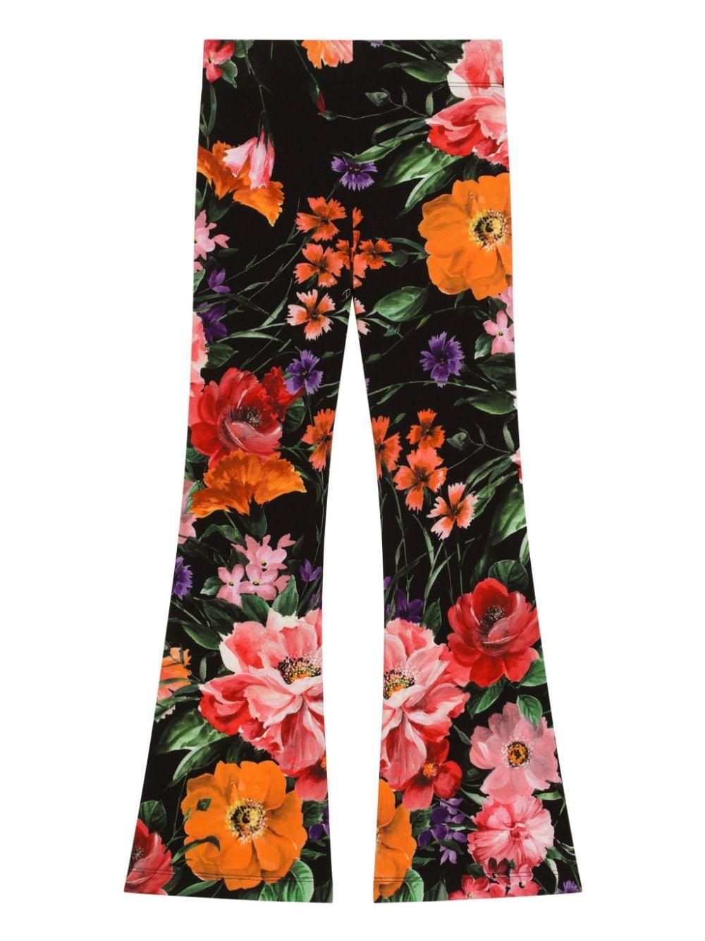 Pantaloni svasati a fiori per bambina Dolce & Gabbana Kids multicolor con taglio svasato - Rubino Kids