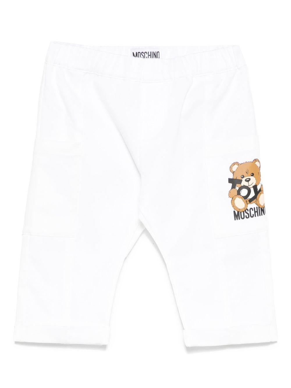 Pantaloni Teddy Bear per neonato Moschino Kids bianco con orlo con risvolto - Rubino Kids