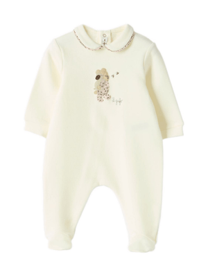 Cream Owl baby girl pajamas with floral collar