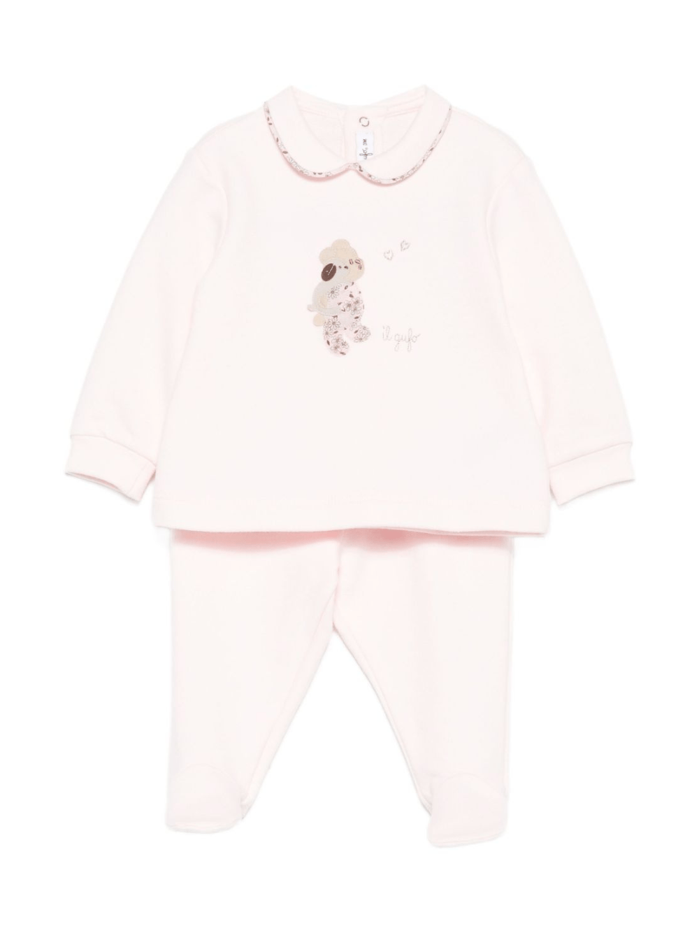 Pigiama per neonata Il Gufo rosa con ricamo animali sul davanti - Rubino Kids