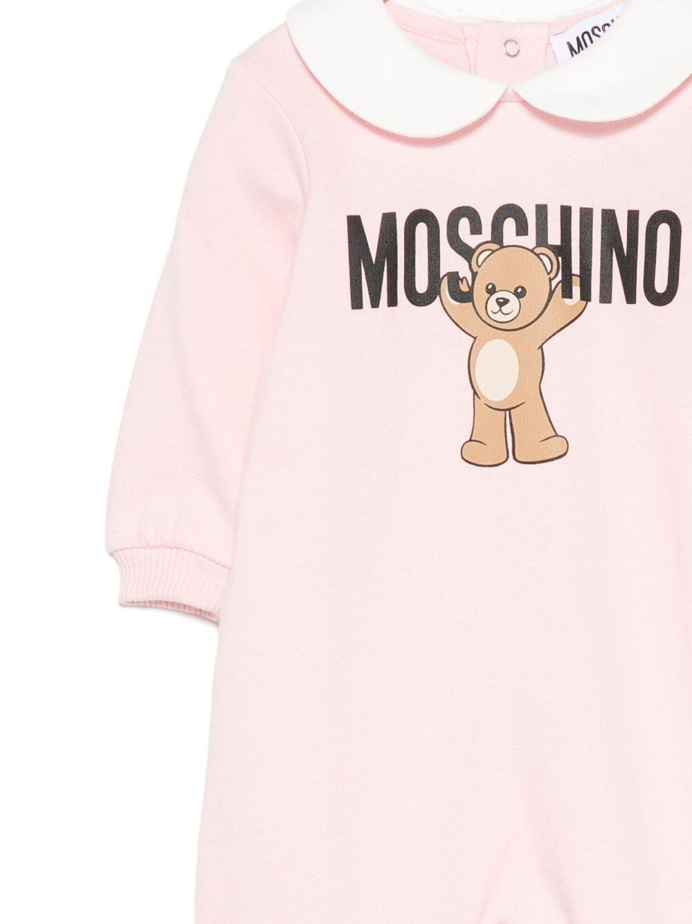 Pigiama per neonata Moschino Kids rosa con stampa Teddy e colletto alla Peter Pan - Rubino Kids